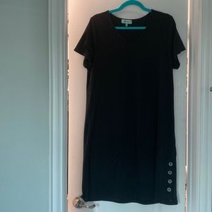Aruba Blue black cotton summer dress. Beautiful button detail.
